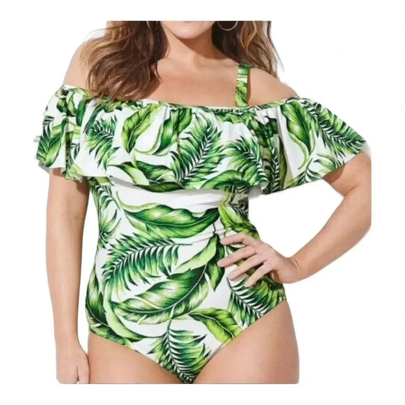 Gabifresh ruffle palm leaf swim suit 10 d/dd - Picture 1 of 12